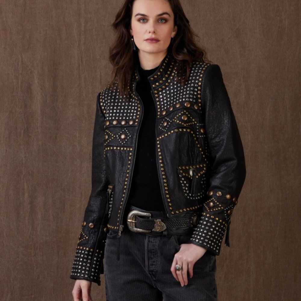 Double D Ranch Chinga Chinga Leather biker
Jacket studs conchos RTL $1295 XS NWT